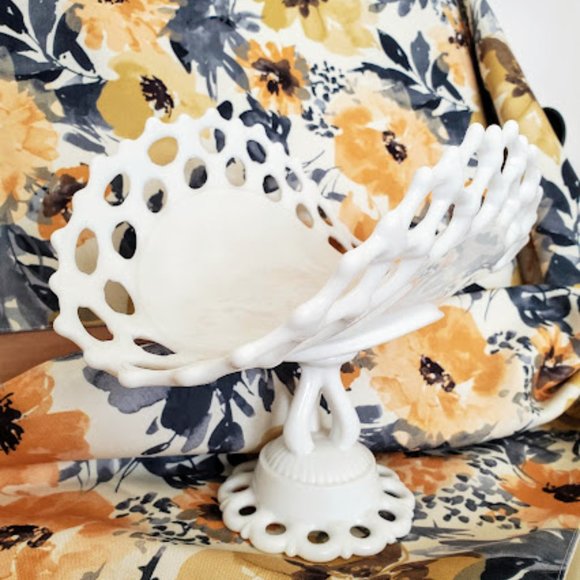 Westmoreland Vintage Milk Glass Pedestal Bowl/Basket - Picture 2 of 9